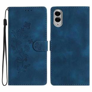 For Samsung Galaxy S25 Edge 5G Flower Butterfly Embossing Pattern Leather Phone Case(Blue)
