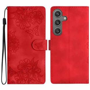 For Samsung Galaxy S24 FE 5G Cherry Blossom Butterfly Skin Feel Embossed PU Phone Case(Red)