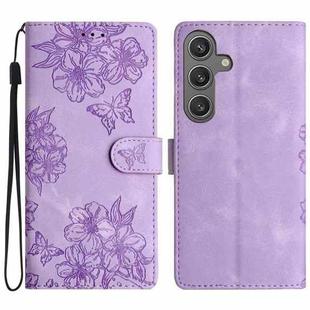 For Samsung Galaxy S24 FE 5G Cherry Blossom Butterfly Skin Feel Embossed PU Phone Case(Purple)