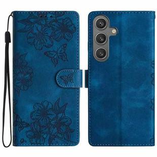 For Samsung Galaxy S24 FE 5G Cherry Blossom Butterfly Skin Feel Embossed PU Phone Case(Blue)