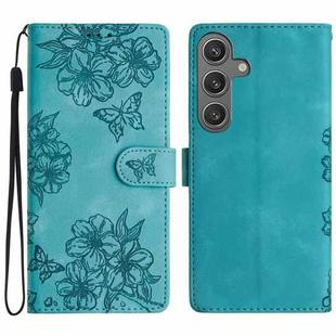 For Samsung Galaxy S24 FE 5G Cherry Blossom Butterfly Skin Feel Embossed PU Phone Case(Green)