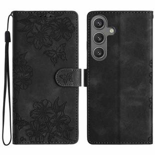 For Samsung Galaxy S24 FE 5G Cherry Blossom Butterfly Skin Feel Embossed PU Phone Case(Black)