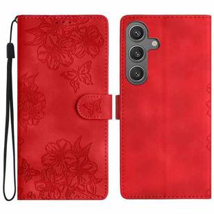 For Samsung Galaxy S25+ 5G Cherry Blossom Butterfly Skin Feel Embossed PU Phone Case(Red)