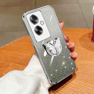 For OPPO A2 Plated Gradient Glitter Butterfly Holder TPU Phone Case(Silver)