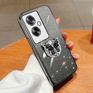 For OPPO A2 Plated Gradient Glitter Butterfly Holder TPU Phone Case(Black)