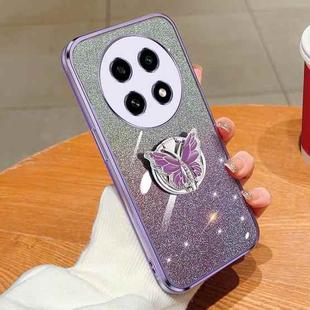 For OPPO A2 Pro Plated Gradient Glitter Butterfly Holder TPU Phone Case(Purple)