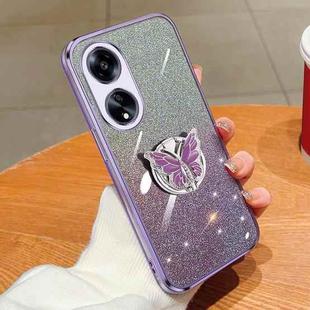 For OPPO A1 5G Plated Gradient Glitter Butterfly Holder TPU Phone Case(Purple)