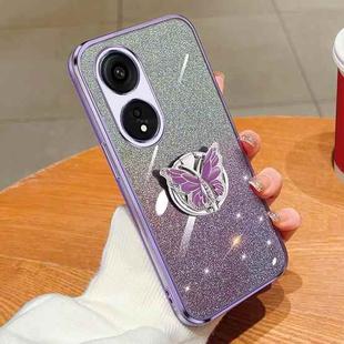 For OPPO A1 Pro Plated Gradient Glitter Butterfly Holder TPU Phone Case(Purple)