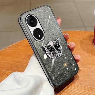 For OPPO A1 Pro Plated Gradient Glitter Butterfly Holder TPU Phone Case(Black)