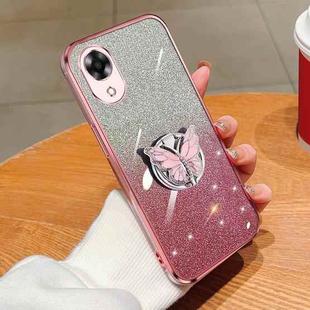 For OPPO A17k Plated Gradient Glitter Butterfly Holder TPU Phone Case(Pink)