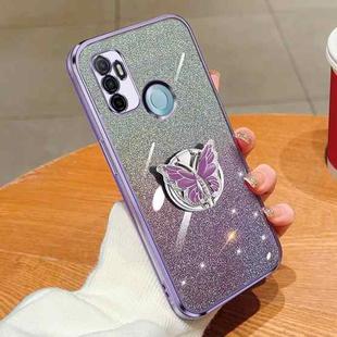 For OPPO A32 Plated Gradient Glitter Butterfly Holder TPU Phone Case(Purple)