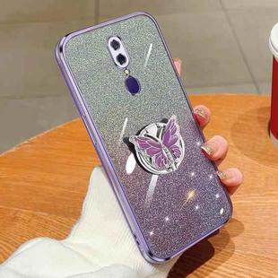 For OPPO A9 Plated Gradient Glitter Butterfly Holder TPU Phone Case(Purple)