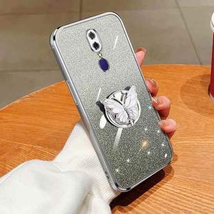 For OPPO A9 Plated Gradient Glitter Butterfly Holder TPU Phone Case(Silver)