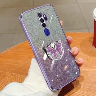 For OPPO A11x / A9 2020 Plated Gradient Glitter Butterfly Holder TPU Phone Case(Purple)