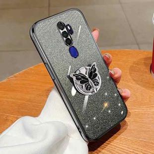 For OPPO A11x / A9 2020 Plated Gradient Glitter Butterfly Holder TPU Phone Case(Black)