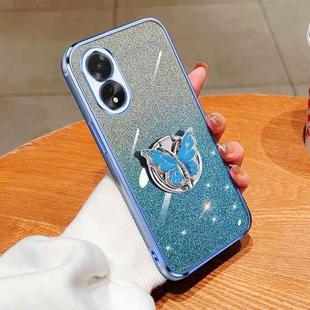 For OPPO A38 4G Plated Gradient Glitter Butterfly Holder TPU Phone Case(Sierra Blue)