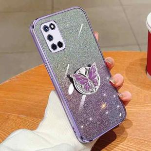 For OPPO A52 Plated Gradient Glitter Butterfly Holder TPU Phone Case(Purple)