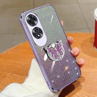 For OPPO A60 Plated Gradient Glitter Butterfly Holder TPU Phone Case(Purple)