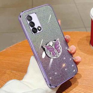 For OPPO A74 Plated Gradient Glitter Butterfly Holder TPU Phone Case(Purple)