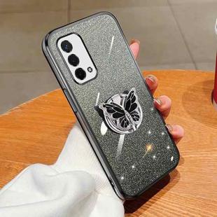 For OPPO A93 5G Plated Gradient Glitter Butterfly Holder TPU Phone Case(Black)
