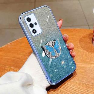 For OPPO A93s 5G Plated Gradient Glitter Butterfly Holder TPU Phone Case(Sierra Blue)