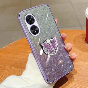 For OPPO A97 5G Plated Gradient Glitter Butterfly Holder TPU Phone Case(Purple)