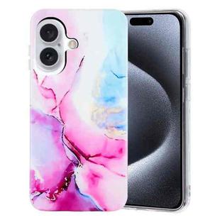 For iPhone 16 IMD Marble TPU Phone Case(Pink Blue)