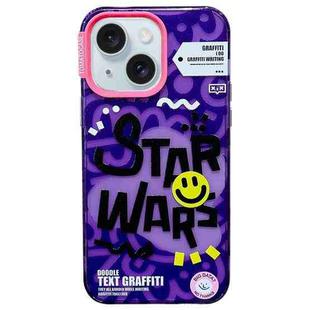 For iPhone 15 TOMATO Text Graffiti TPU Hybrid PC Phone Case(Purple)