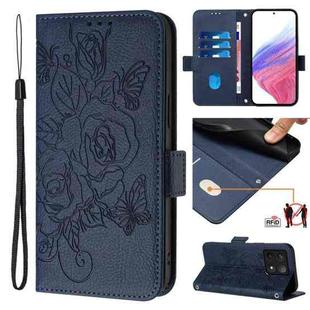 For Xiaomi 14T Pro Embossed Rose RFID Anti-theft Leather Phone Case(Dark Blue)