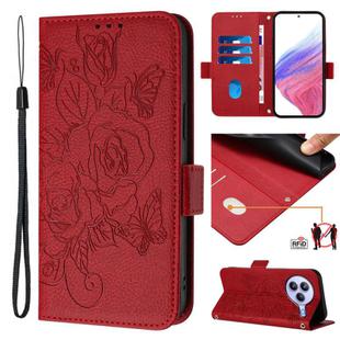 For Xiaomi Civi 5 Pro 5G Embossed Rose RFID Anti-theft Leather Phone Case(Red)