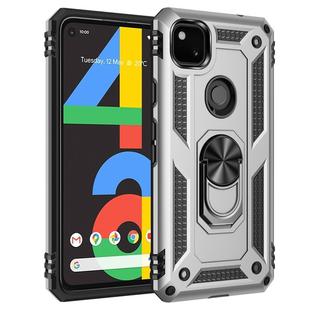 For Google Pixel 4a Shockproof TPU + PC Protective Case with 360 Degree Rotating Holder(Silver)