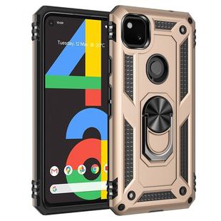 For Google Pixel 4a Shockproof TPU + PC Protective Case with 360 Degree Rotating Holder(Gold)