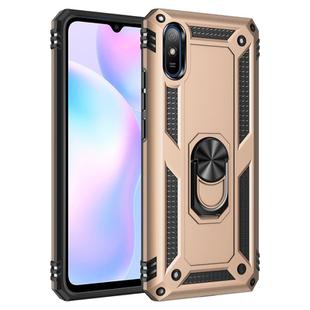 For Xiaomi Redmi 9A Shockproof TPU + PC Protective Case with 360 Degree Rotating Holder(Gold)