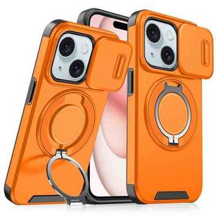 For iPhone 15 Sliding Camshield Ring Holder Phone Case(Orange)