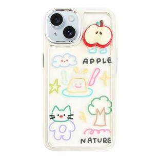 For iPhone 15 Clear Illustration Graffiti Pattern TPU + PC Phone Case(3D Apple Graffiti)