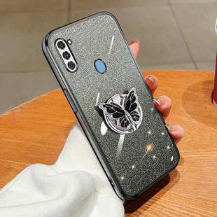 For Samsung Galaxy A11 Plated Gradient Glitter Butterfly Holder TPU Phone Case(Black)