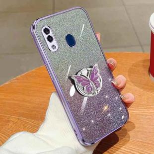 For Samsung Galaxy A20 / A30 Plated Gradient Glitter Butterfly Holder TPU Phone Case(Purple)