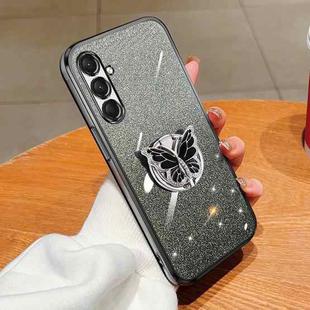 For Samsung Galaxy A24 4G Plated Gradient Glitter Butterfly Holder TPU Phone Case(Black)