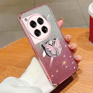 For OnePlus 12 Plated Gradient Glitter Butterfly Holder TPU Phone Case(Pink)