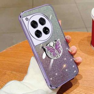 For OnePlus 12 Plated Gradient Glitter Butterfly Holder TPU Phone Case(Purple)