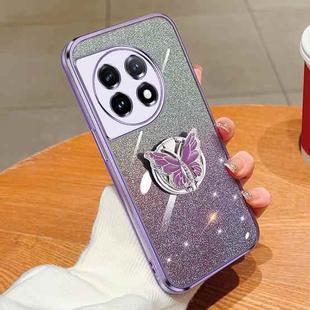 For OnePlus 11 Plated Gradient Glitter Butterfly Holder TPU Phone Case(Purple)