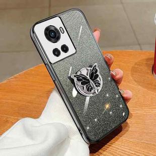 For OnePlus Ace Plated Gradient Glitter Butterfly Holder TPU Phone Case(Black)