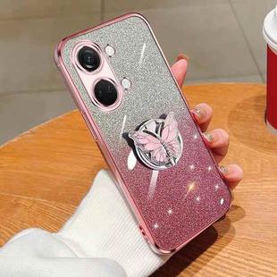 For OnePlus Ace 2V Plated Gradient Glitter Butterfly Holder TPU Phone Case(Pink)