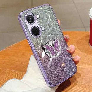 For OnePlus Ace 2V Plated Gradient Glitter Butterfly Holder TPU Phone Case(Purple)