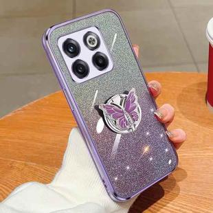 For OnePlus Ace Pro Plated Gradient Glitter Butterfly Holder TPU Phone Case(Purple)