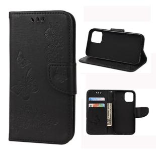 For iPhone 12 mini Vintage Embossed Floral Butterfly Pattern Horizontal Flip Leather Case with Card Slot & Holder & Wallet & Lanyard(Black)