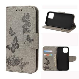 For iPhone 12 mini Vintage Embossed Floral Butterfly Pattern Horizontal Flip Leather Case with Card Slot & Holder & Wallet & Lanyard(Grey)