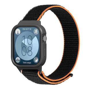 For Huawei Watch Fit3 Nylon Loop Integrated Watch Band(Black Orange)