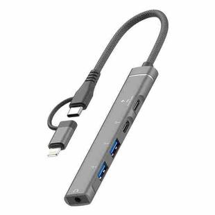 5 in 2 Multi-function HUB Adapter, Interface:USB-C / Type-C + 8 Pin(Grey)