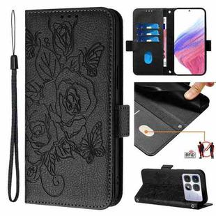 For Redmi K70 Ultra 5G Global Embossed Rose RFID Anti-theft Leather Phone Case(Black)